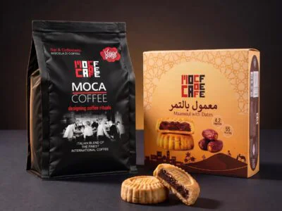 باكيت قهوة موكا سادة ٥٠٠ جرام مع علبة معمول بالتمر
